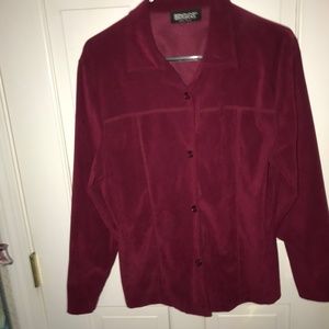 Cranberry velveteen shirt jacket